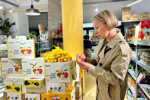 法国消费者品尝越南农产品。