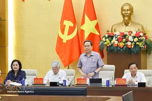 越共中央政治局委员、国会党委书记、国会主席陈青敏在河内主持召开国会代表团团长和党组组长会议。（图片来源：越通社）