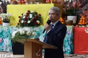 越南驻德国大使阮得成在仪式上发表讲话。（图片来源：越通社）
