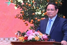 范明正总理在见面会上发表讲话。（陈海 摄）