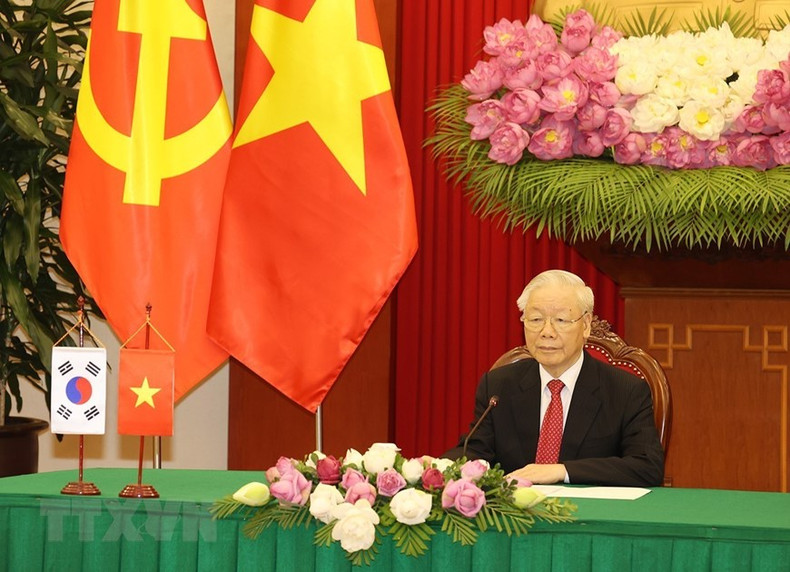 越共中央总书记阮富仲同韩国总统尹锡悦举行会谈(组图) ảnh 5 越共中央总书记阮富仲同韩国总统尹锡悦举行会谈(组图) ảnh 5