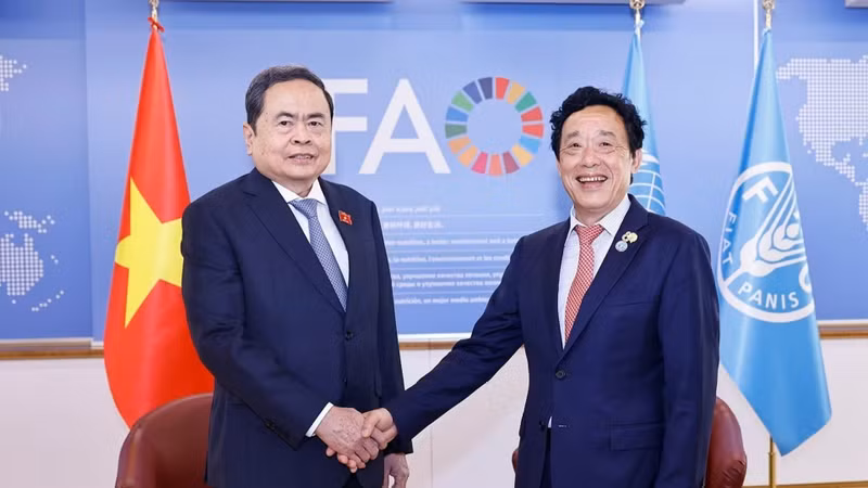 越南国会主席陈青敏会见联合国粮农组织总干事屈冬玉。