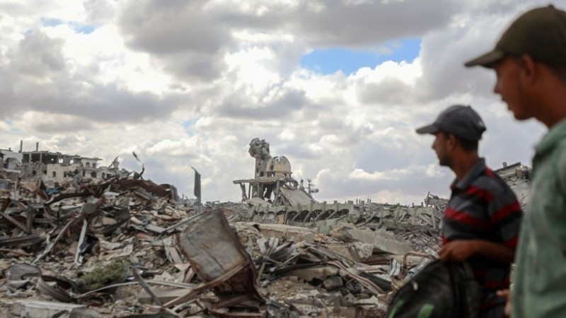 加沙地带汗尤尼斯冲突中损毁的建筑物。（图片来源：新华社/越通社）