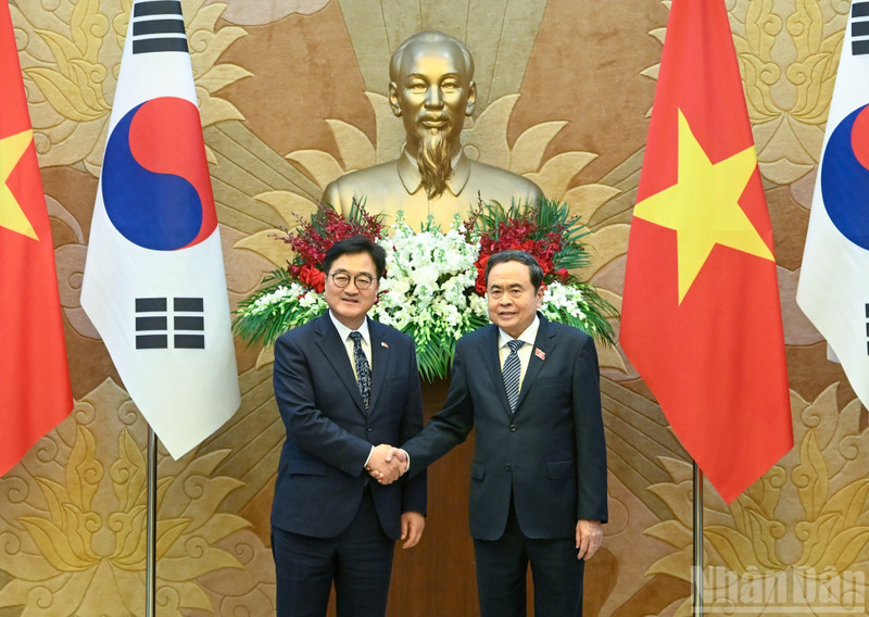 越南国会主席陈青敏和韩国国会议长禹元植。