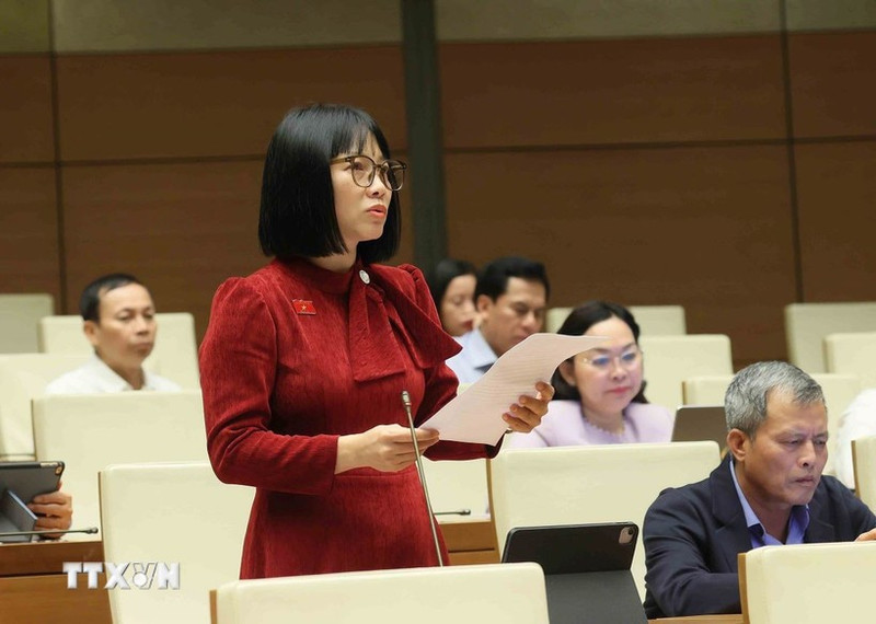 海防市国会代表阮氏越娥发言。（图片来源：越通社）