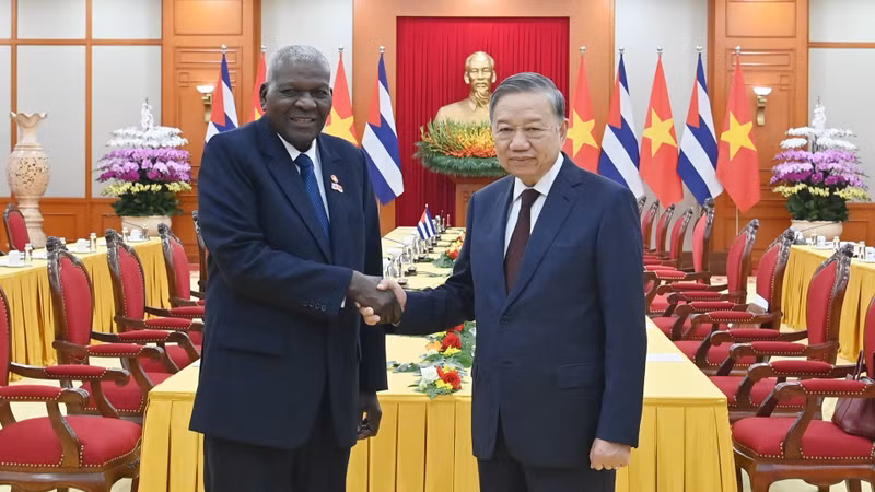 越共中央总书记苏林会见古巴全国人民政权代表大会主席埃斯特万·拉索·埃尔南德斯。