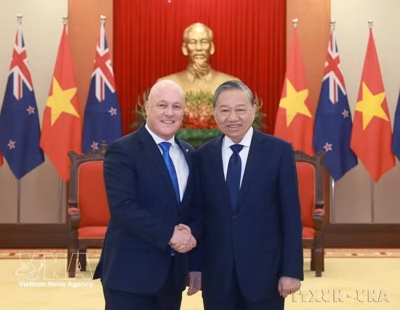 越共中央总书记苏林会见新西兰总理克里斯托弗·拉克森（2025年2月26日）。（图片来源：越通社）