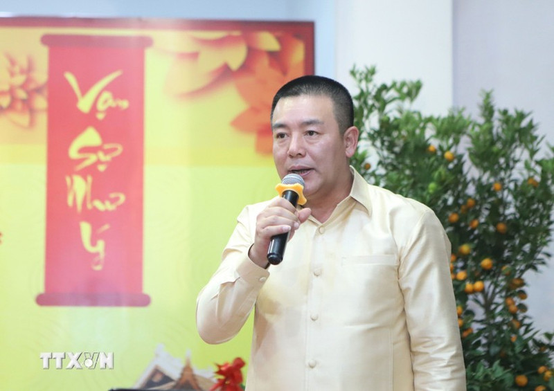 越南驻老挝国防武官潘友胜大校致辞。（图片来源：越通社）