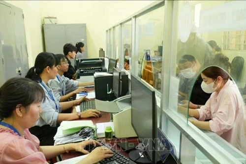 胡志明市泰美乡干部、公务员为群众办理行政手续。