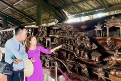 游客参观一幅长近25米、重约20吨的巨型流木画作。该画作被认为越南最为精工细作的作品之一。（图片来源：越通社）