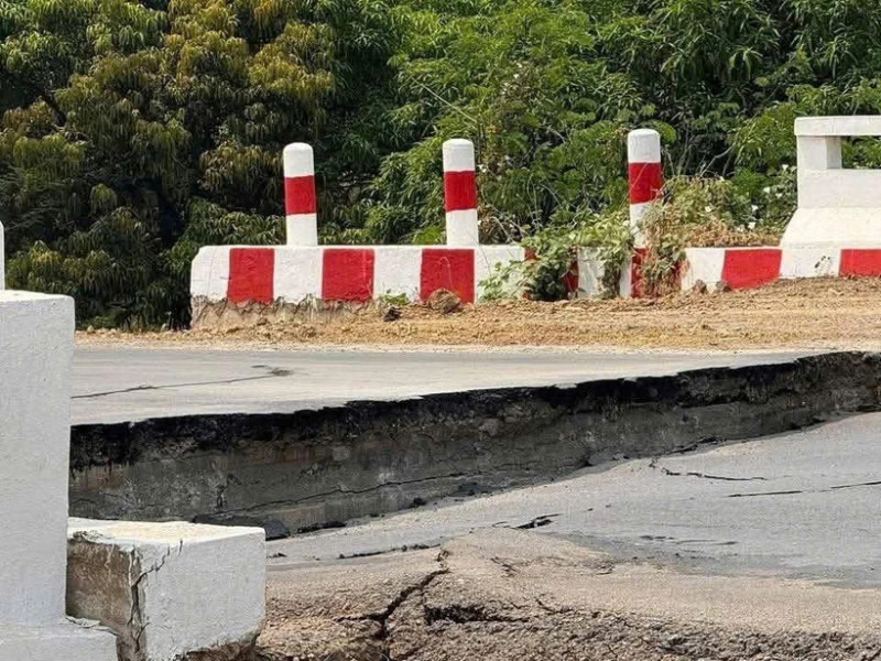 缅甸地震造成路面受损。