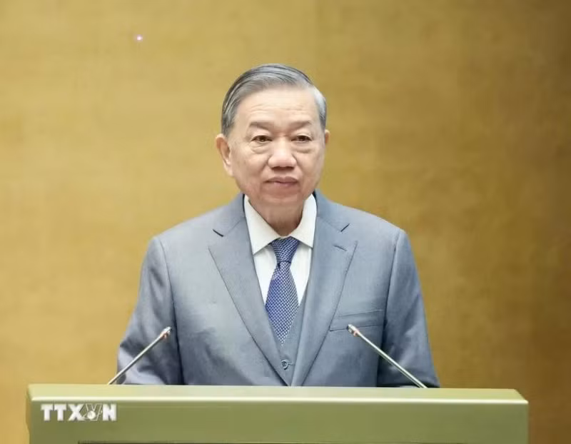 越共中央总书记苏林在会议上发表讲话。