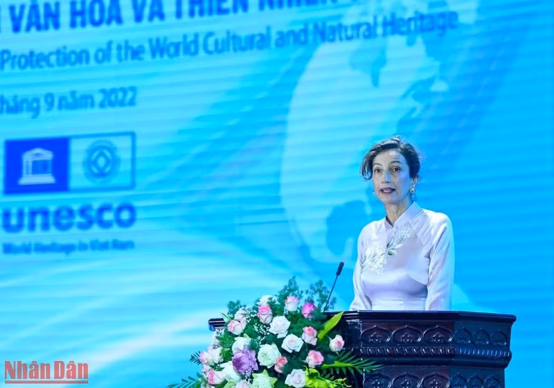 联合国教科文组织总干事奥德蕾·阿祖莱在仪式上发言。