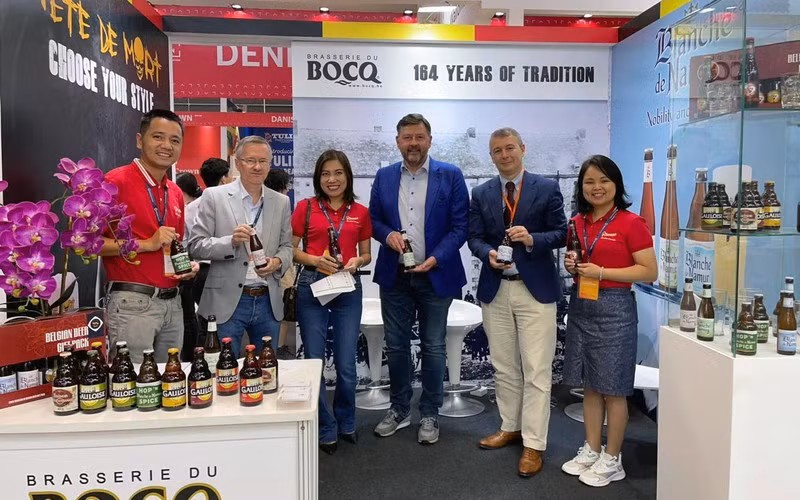 在越南举行的食品展上的比利时展位。（比利时驻越南大使馆供图）