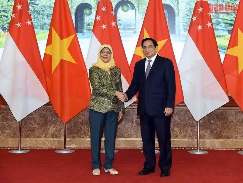 越南政府总理范明正与新加坡总统雅各布。（陈海 摄）