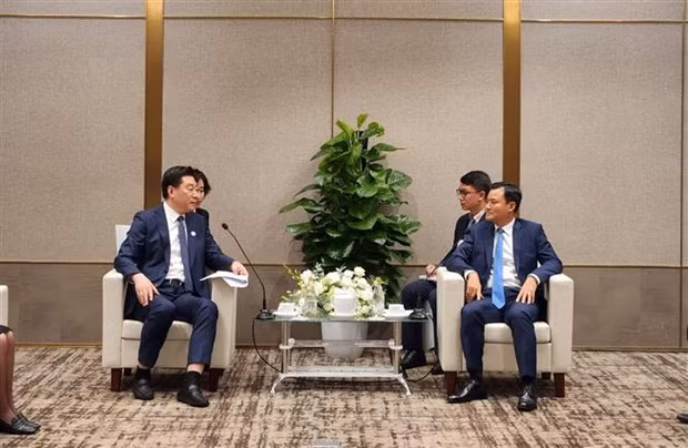 胡志明市人民委员会副主席裴春强会见中国江苏省政府副秘书长崔巍。