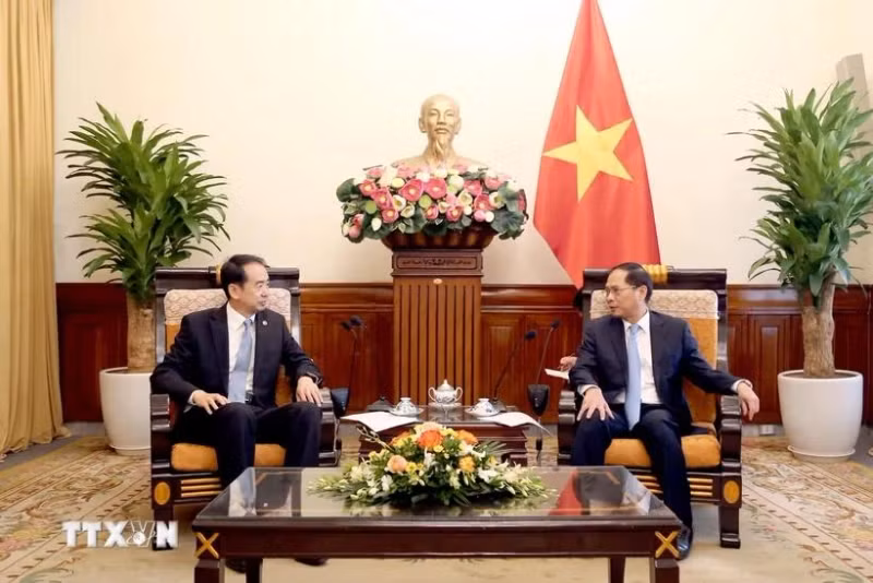 越南政府副总理兼外交部长裴青山会见中国驻越南大使何炜。