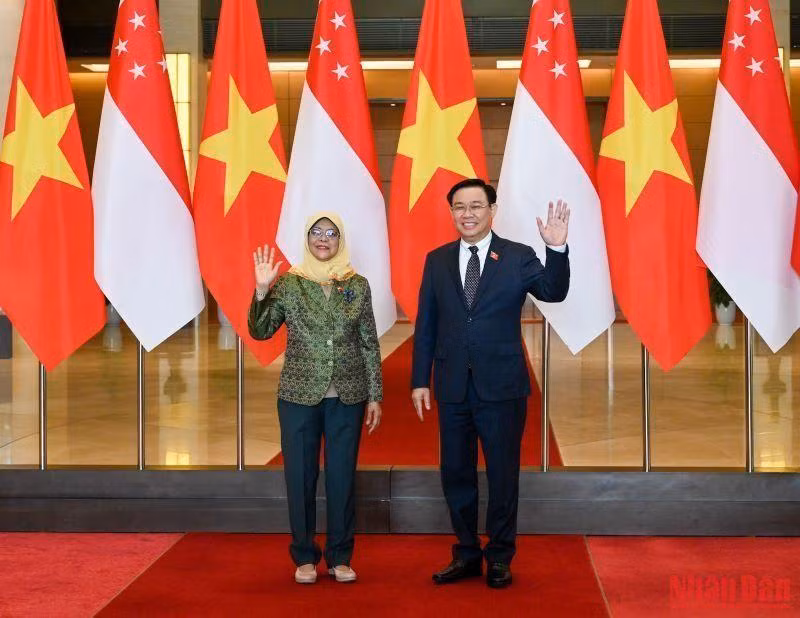 越南国会主席王廷惠与新加坡总统哈莉玛·雅各布合影。