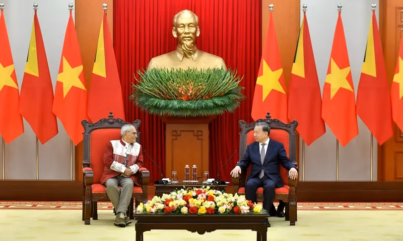 越共中央总书记苏林会见东帝汶总统。（登科 摄）