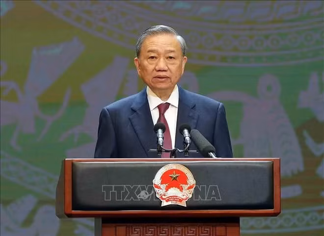 越南共产党中央总书记、越南社会主义共和国主席苏林在越南国庆79周年庆典发表重要讲话。（图片来源：越通社）