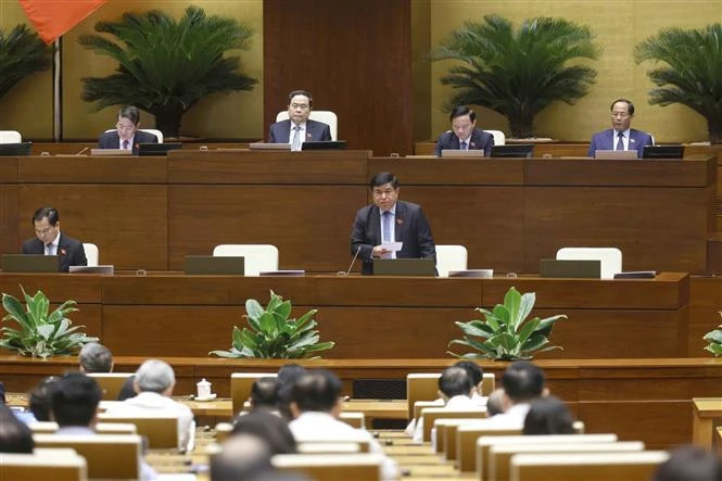 越南计划与投资部部长阮志勇发表讲话。