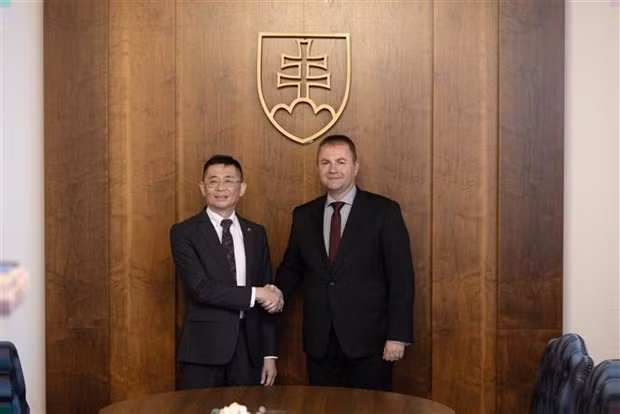 越南驻斯洛伐克大使阮俊和斯洛伐克国民议会对外委员会主席玛丽安·克里。