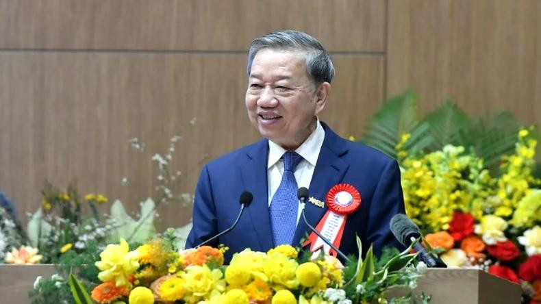苏林总书记在会上发表指导性讲话。（登科 摄）