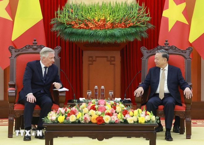 越共中央总书记苏林会见比利时国王菲利普。（图片来源：越通社）