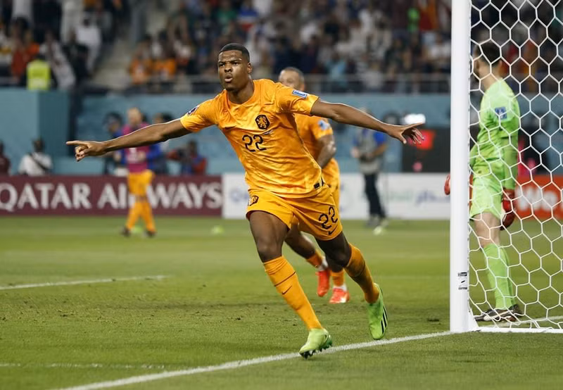 丹泽尔•邓弗里斯为锁定胜局的进球庆祝。