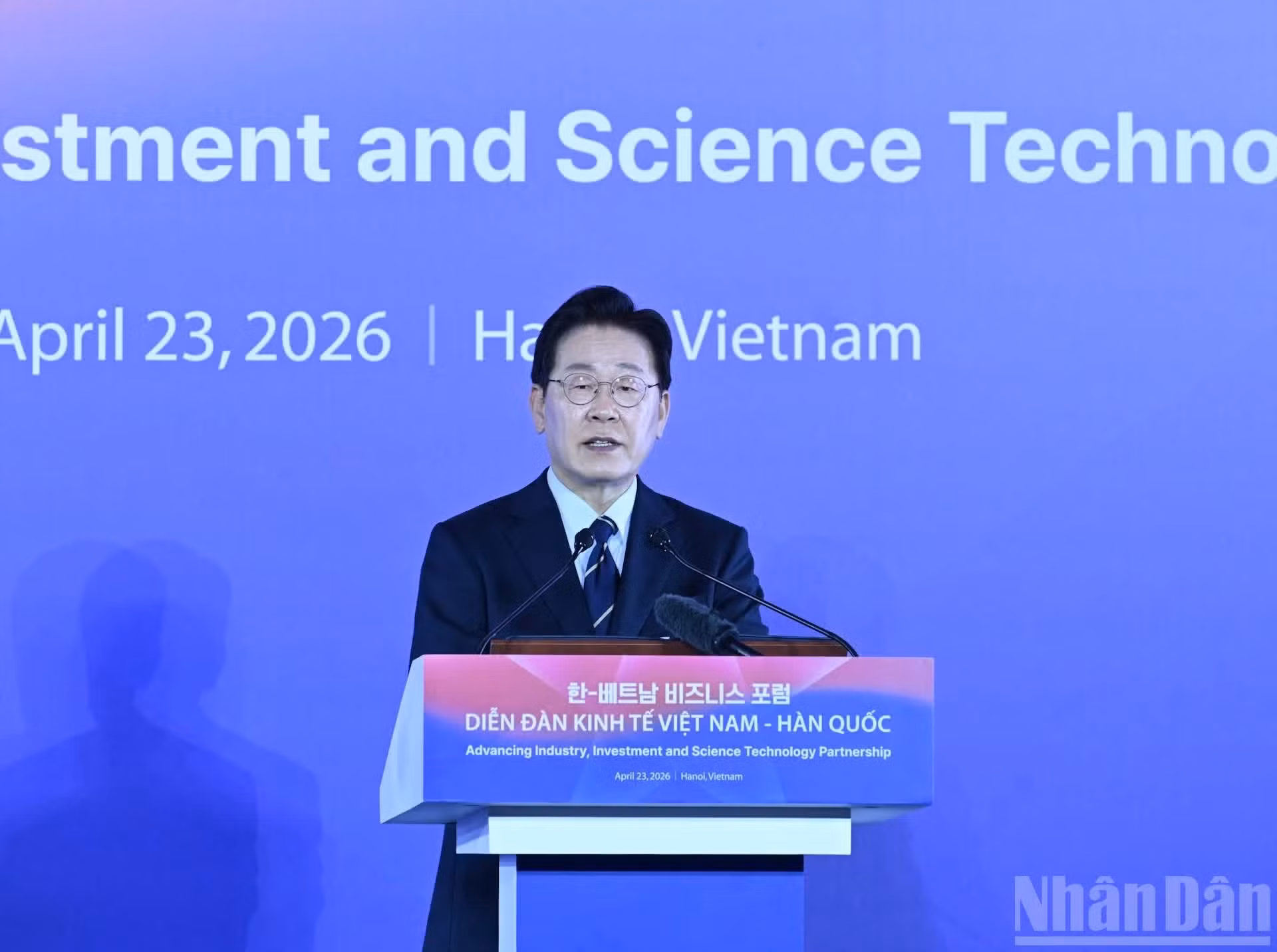 韩国总统李在明发表讲话。