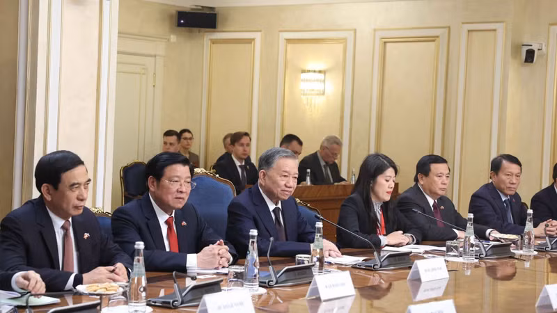 越共中央总书记苏林和越方代表团成员。图片来源：越通社