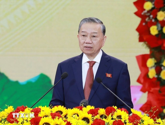 苏林总书记在庆典上发表讲话。（图片来源：越通社）