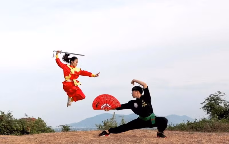 越南平定传统武术表演 。（图片来源：越通社）