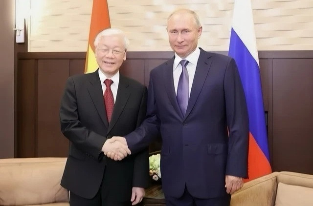 越共中央总书记阮富仲与俄罗斯总统普京。图片来源: 越通社