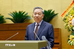 苏林总书记在会上发表讲话。