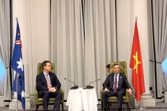  越南财政部部长吴文俊与RMIT副校长兼校长亚历克·卡梅伦举行工作会谈。（图片来源：越通社）