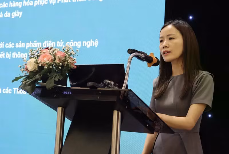 工贸部国外市场发展司黎氏梅英在研讨会上发表讲话。（图片来源：越通社）