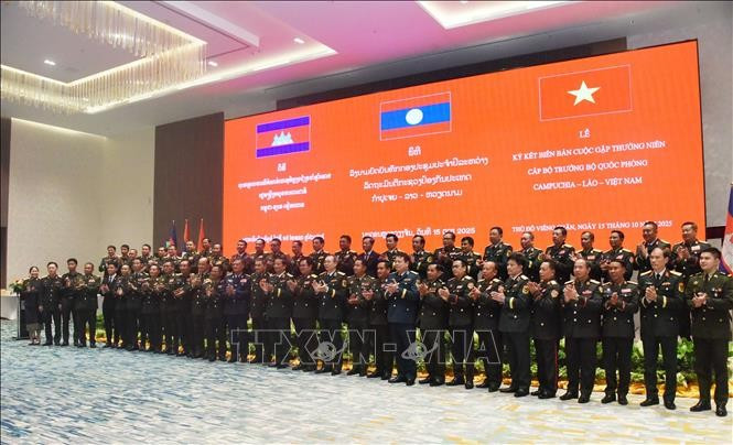 越老柬三国国防部长年度会晤与会代表合影。（图片来源：越通社）