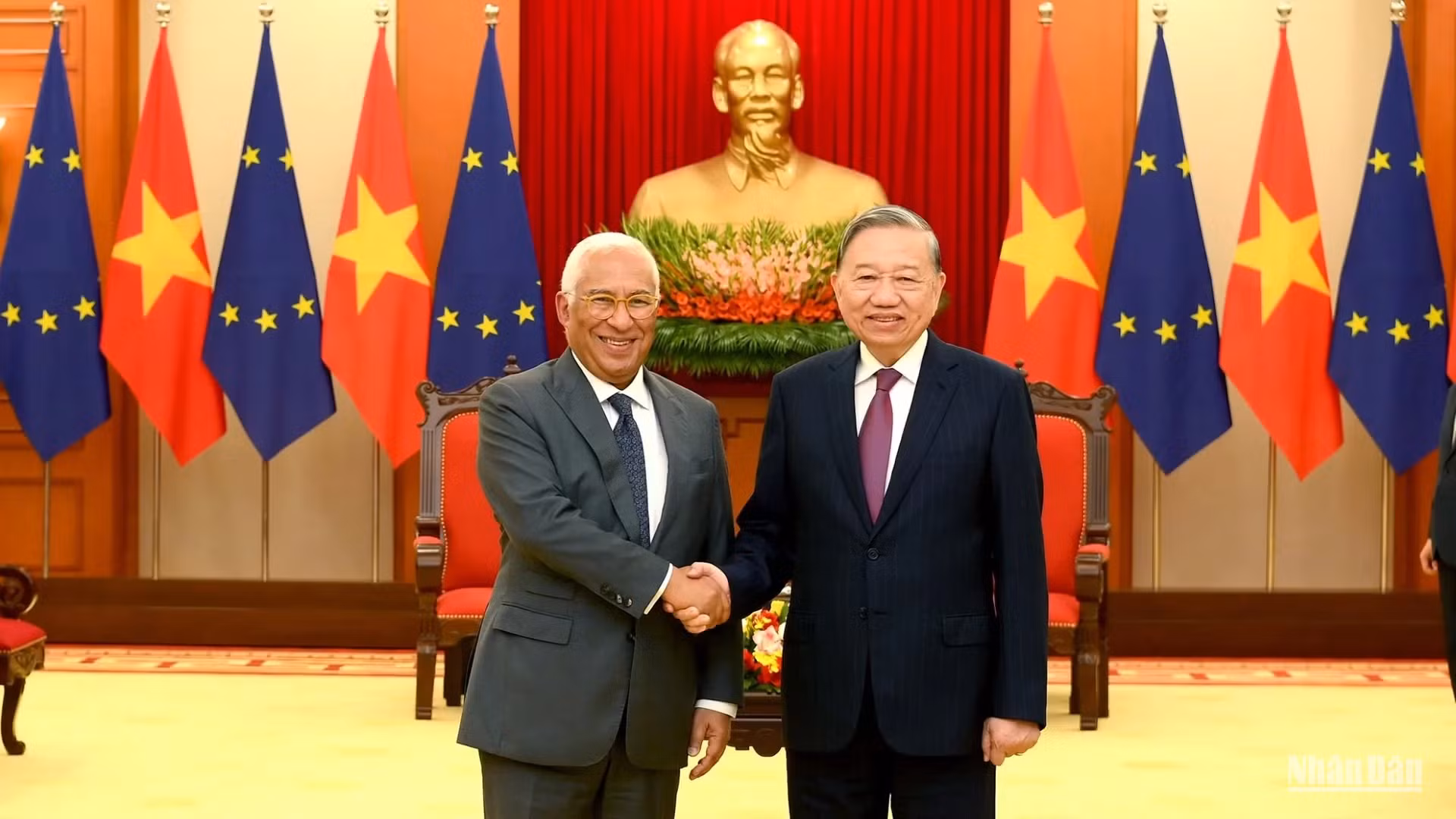 越共中央总书记苏林2026年1月29日在河内会见欧洲理事会主席安东尼奥·科斯塔。（登科 摄）