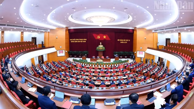越南共产党第十四届中央委员会第四次全体会议开幕式。（邓科 摄）