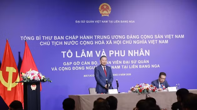 苏林总书记、国家主席在见面会上发表讲话。（图片来源：越通社）