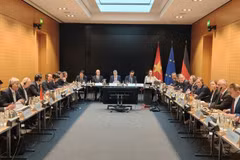 越南建设部工作代表团与德国相关主管机关及企业举行工作会议。（图片来源：越通社）