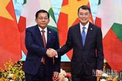越南政府总理黎明兴会见缅甸总统敏昂莱。（陈海 摄）