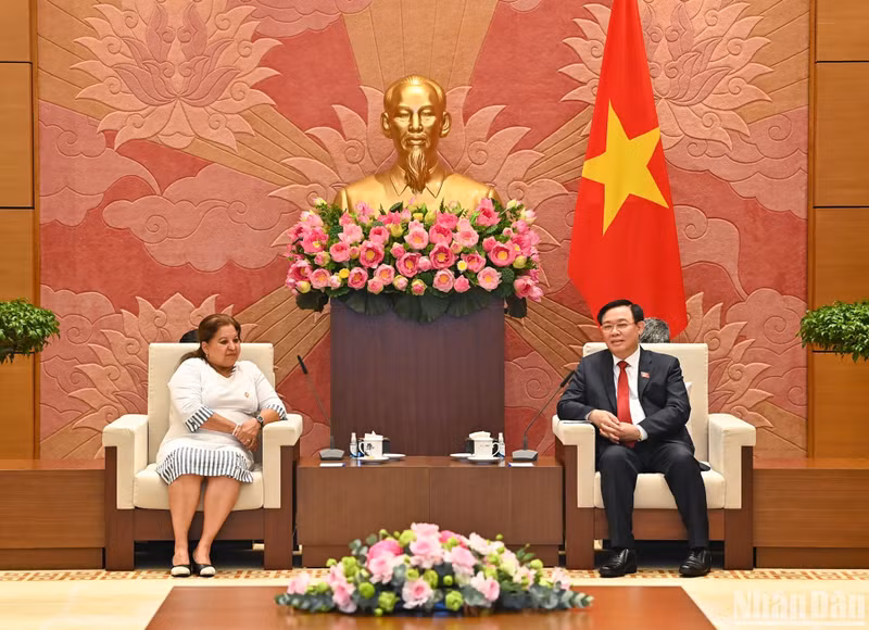 越南国会主席王廷惠会见古巴妇联总书记阿玛雷耶。（维玲 摄）