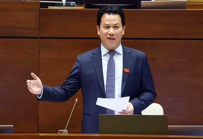 越南自然资源与环境部部长邓国庆回答国会代表质问。（图片来源：越通社）
