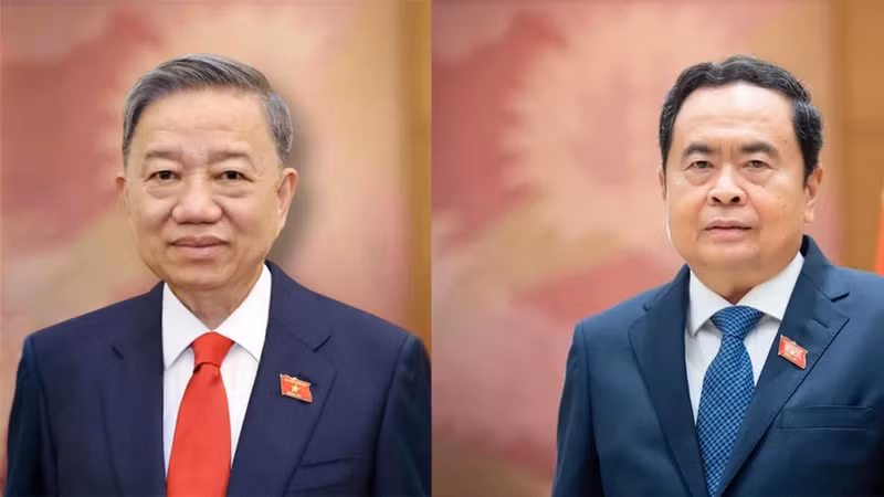 越南国家主席苏林（左）和越南国会主席陈青 敏（右）。