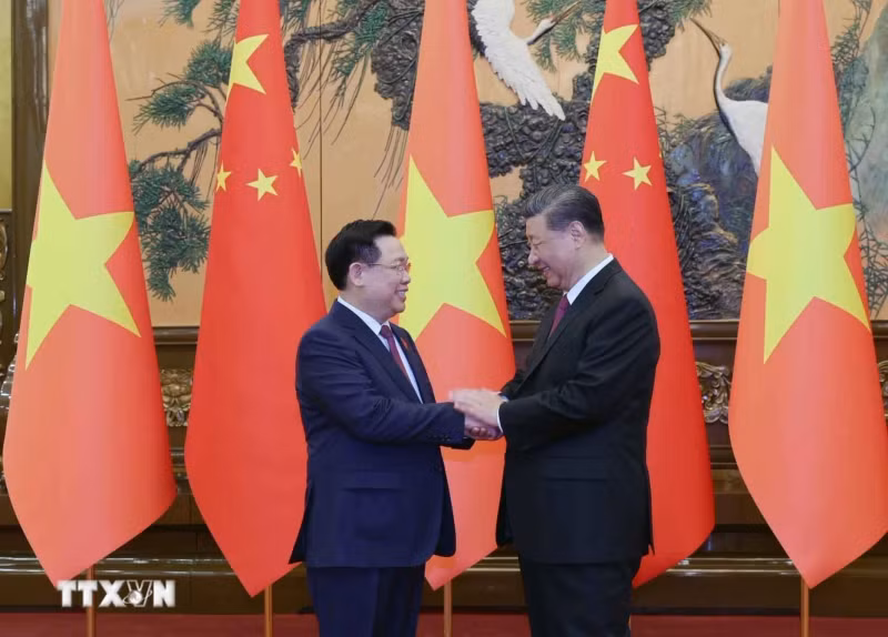越南国会主席王廷惠会见中共中央总书记、中国国家主席习近平。