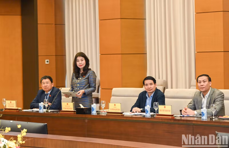 越南国会对外委员会常务委员黎秋河在会见时发表讲话。