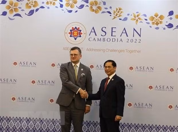 裴青山部长和乌克兰外交部长德米特罗·库莱巴。（图片来源：越通社）