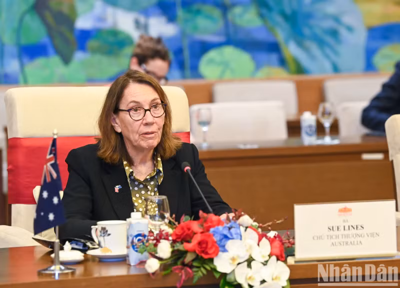 澳大利亚联邦议会参议长苏·莱恩斯发表讲话。 澳大利亚联邦议会参议长苏·莱恩斯发表讲话。